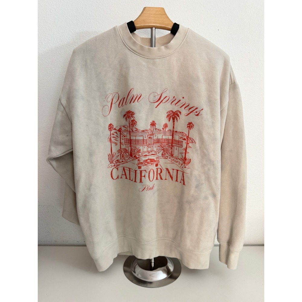 Pink Victoria's Secret Palm Springs California Sweatshirt Cream Graphic Small